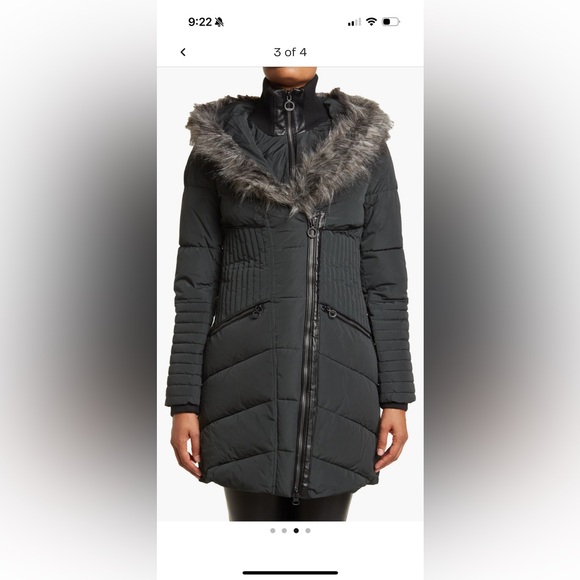 Noize. Gigi Vegan Faux Fur Trim Quilted Parka. Black. Size XS. - Picture 3 of 14